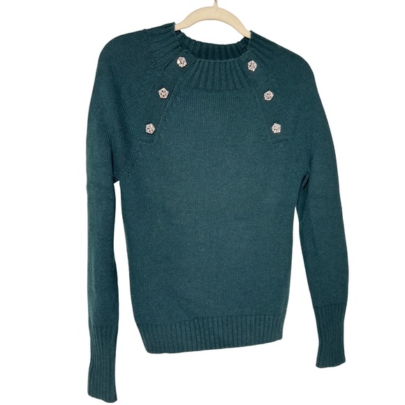 J.Crew Sweaters - J.Crew Jewelled Button Lambswool Blend Sweater Dark Green Size XS EUC‎